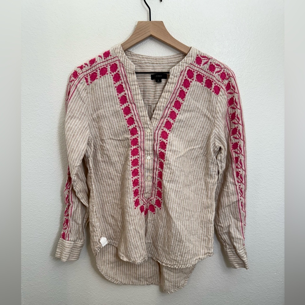 J. Crew Linen Embroidered Long Sleeve Tunic Small - Picture 1 of 7